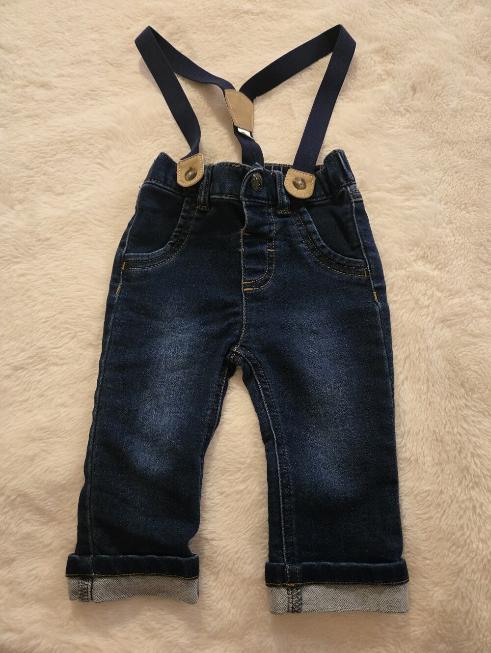 Cat & Jack Dark Blue Denim Jeans with Detachable Suspenders